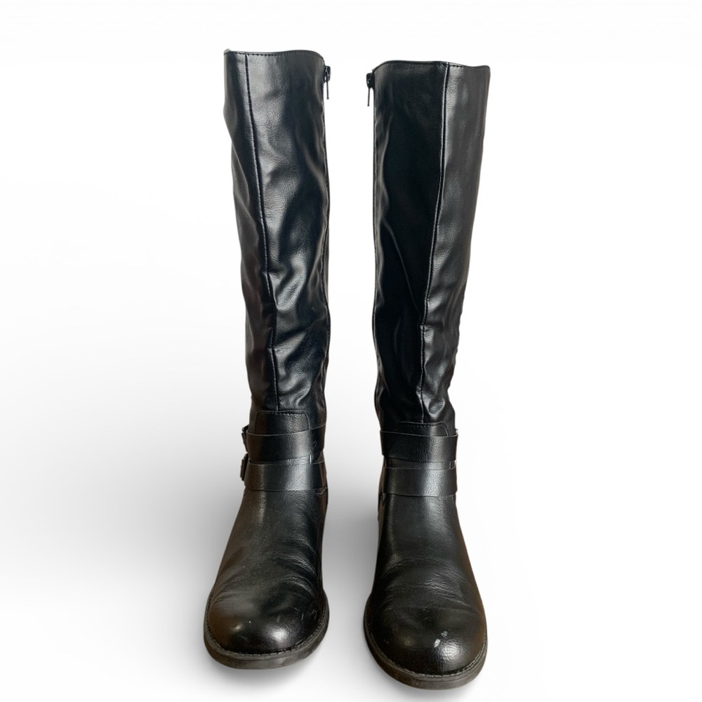 Style & Co Black Knee High Riding Boots Size 9M 17” Tall Buckle Zip Classic Fall